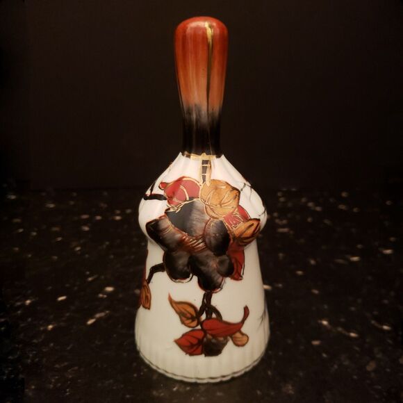 Temptation Porcelain Bell Hand Painted Fall Foliage Oriental Florals Vintage - Picture 1 of 9